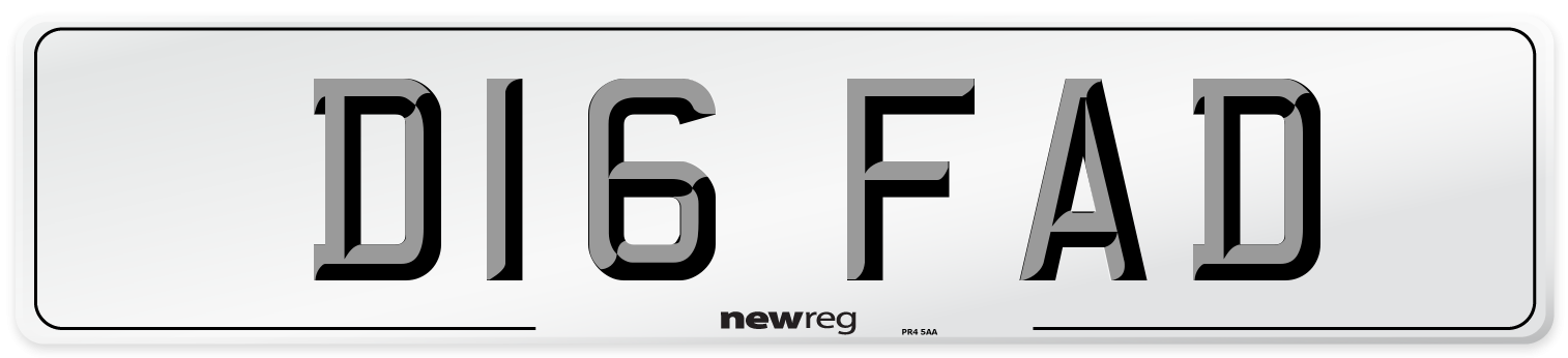 D16 FAD Number Plate from New Reg